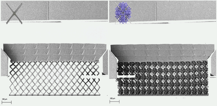 Two animations of material stretching and breaking apart, the right taking longer to separate